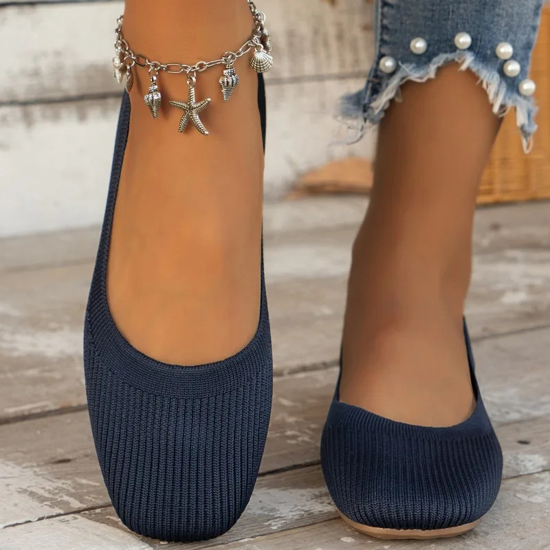 Spring and Autumn Outwear Solid Color Oversized Shallow Cut Shoes Womens Knitted Comfort Flat Shoes Women 250214