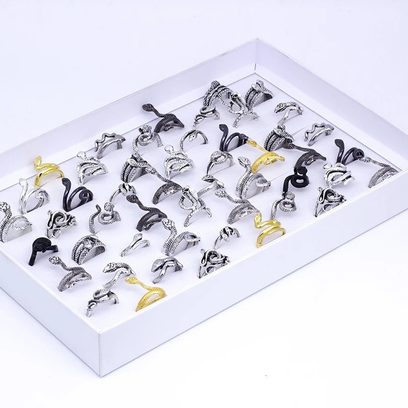Wholesale 20pcs/lot Punk Gothic Exaggerated Gold/Silver/Black Color Metal Snake Rings Jewelry For Men Women Party Gify 250213