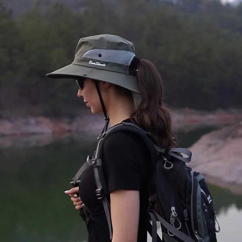 Parent Child Summer Foldable Wide Brim Travel Beach Mesh Sunscreen Fishing Cap Men Women Sun Exposed Ponytail Fisherman Hat V14 W250217