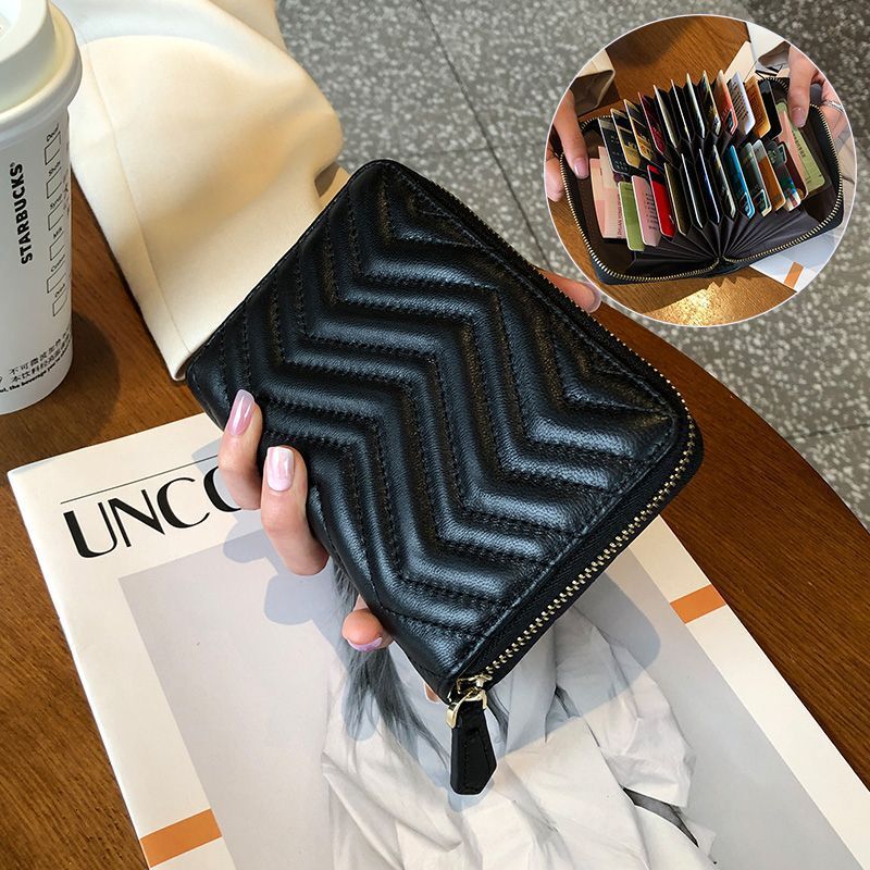 Cardbag women's leather texture large capacity 2025 new model sheepskin anti demagnetization zipper multi card organ #ddmynov