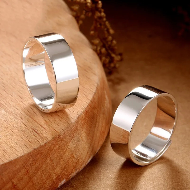 S999 Silver Rings for Women Men Fashion Smooth 4mm 5mm 6mm 8mm Lovers-rings WholesaleArgentum Punk Jewelry Adjustable Size 250213