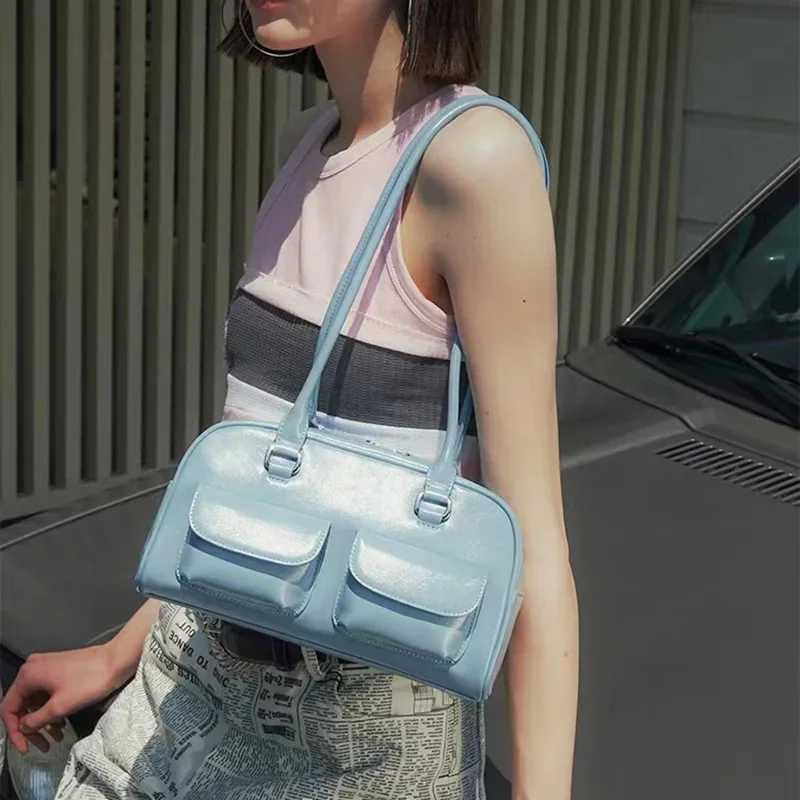 Retro Red Women Satchel Bag PU Leather Multi Pocket Luxury Designer Handbag Female Shoulder Underarm Bag Tote Purses Y250528
