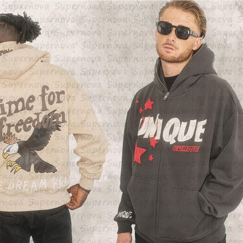 High Street Trendy Autumn/Winter Letter Printed Hoodie Set for Street Casual Hip Hop Zipper Hoodie 241028