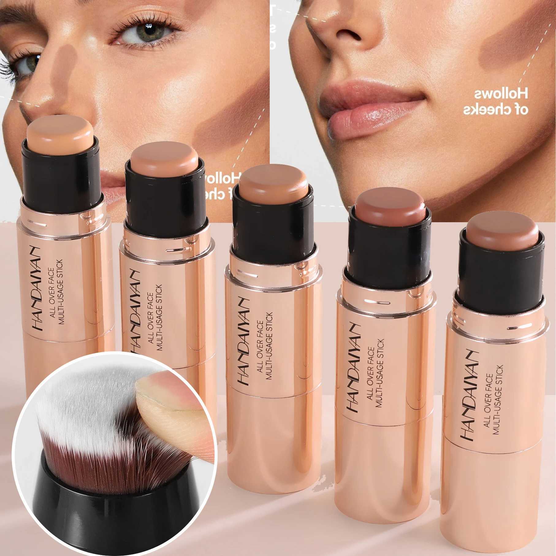 Double head face bronze contour stick cream makeup light shadow lasting concealer bright face contour with brushW250217