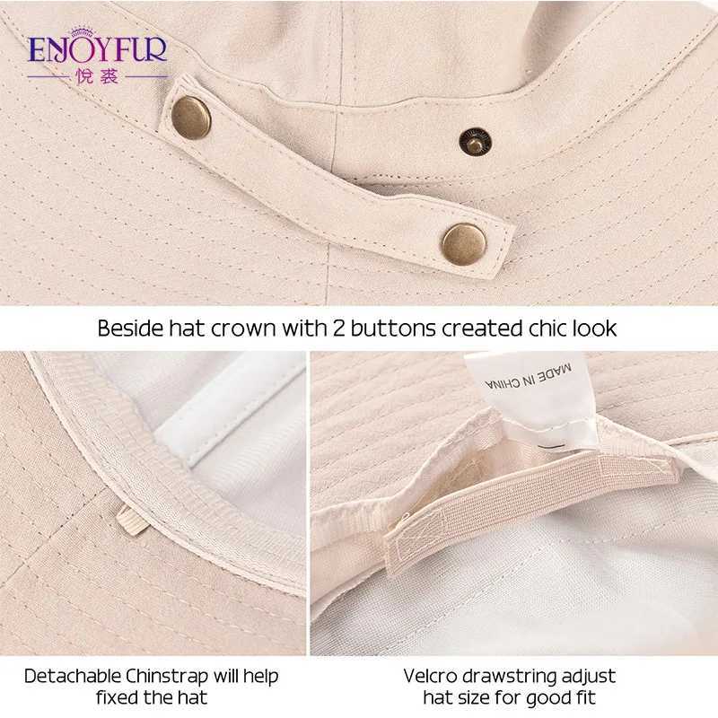 ENJOYFUR Summer Cotton Sun Hats For Women Wide Brim And Breathable Bucket Hats Youth Fashion Caps W250217