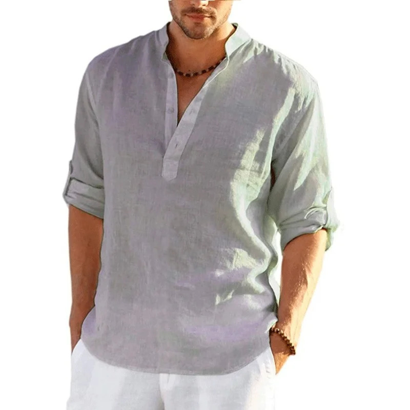 Mens Linen Long Sleeve T-Shirt Solid Color Loose Casual Shirt Long Sleeve Cotton Linen Shirt 250318