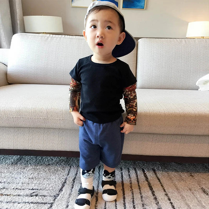 Boy Clothes Cotton T-shirt Long Sleeve Children Tee Shirts Novelty Tattoo Sleeve Baby Boys Tops Spring autumn Kids Clothes Cool 250304