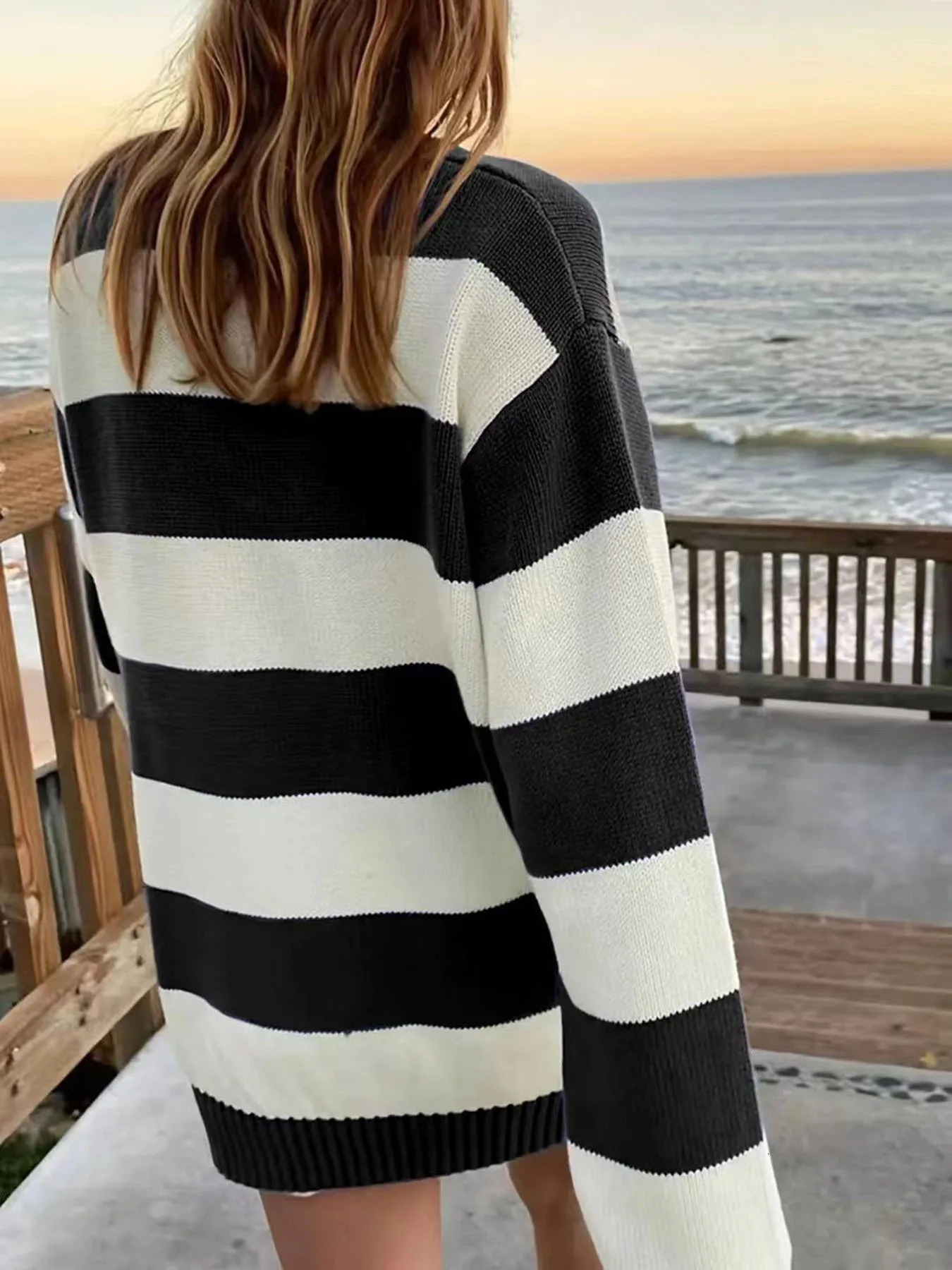 Striped Sweater Women Autumn Winter Long Sleeve Oneck BasicPullover Oversize Casual Female Pullover Chic Tops 250211