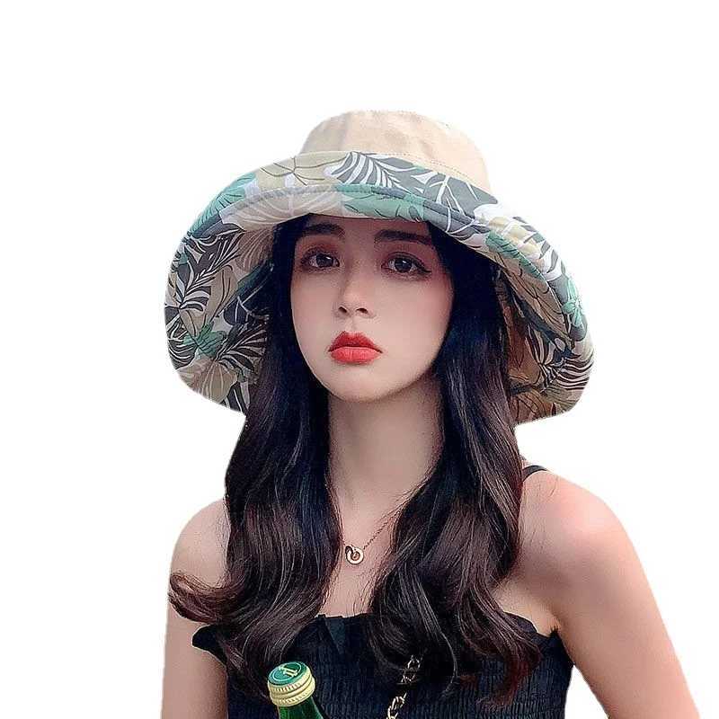 Reversible Foldable Cotton Sun Hat for Women Summer Wide Brim UV Protection Panama Beach Bucket Hat Ladies Girls Outdoor Sea Hat W250217