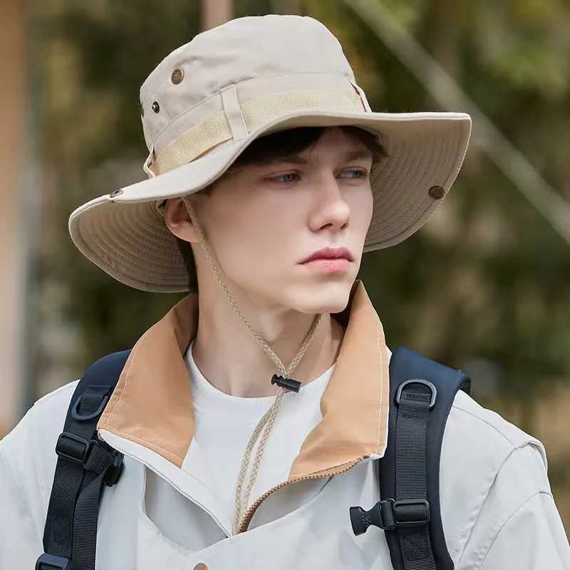 Outdoor Fishing Cap Sun Hats for Men Wide Brim Anti-UV Protection Women Bucket Hat Summer Hiking Fisherman Caps For Fishing W250217