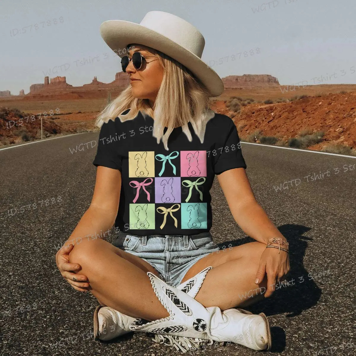 Woman T-shirts Easter Bunny Coquette Bow Graphic Tee Clothes Easter Vibes Shirt Gift for Her Vintage Easter Day Rabbit T-shirt 250217