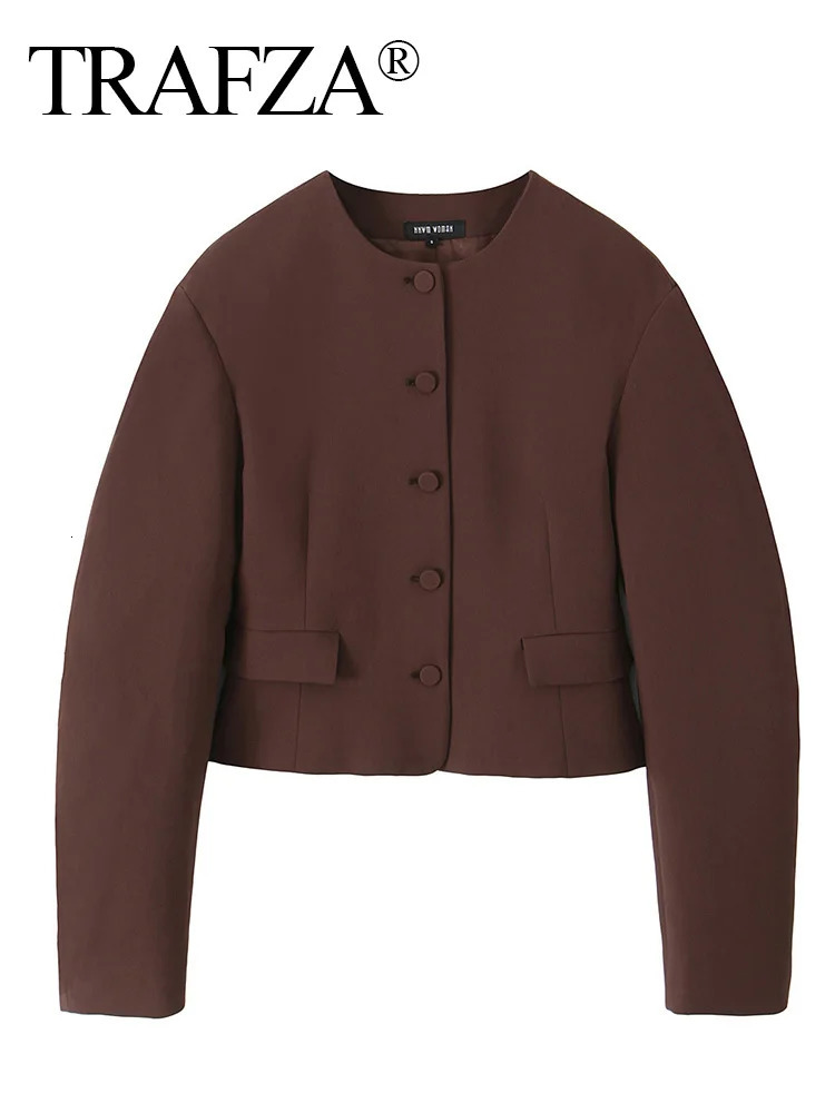 TRAFZA Women Mini Skirt Sets ONeck Pocket Decorate Solid Casual Short CoatHigh Waist Zipper 2 Piece Set Outfit 250214