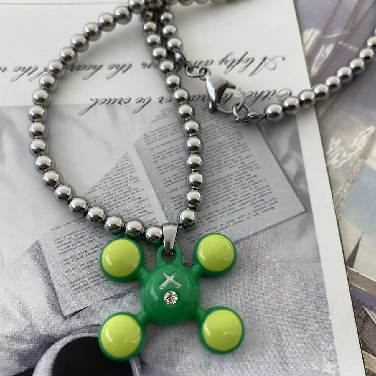 Fashion Stainless Steel Round Bead Chain Quadangle Ball Pendant For Men Women Personality Niche Sense Necklace Gift 250213