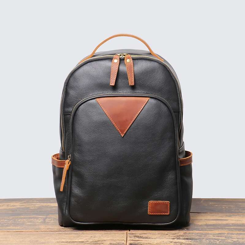 LEATHFOCUS Men's Leather Women's Casual Travel Backpack Schoolbag Top Layer Cowhide Business Office Notebook Laptop Bag