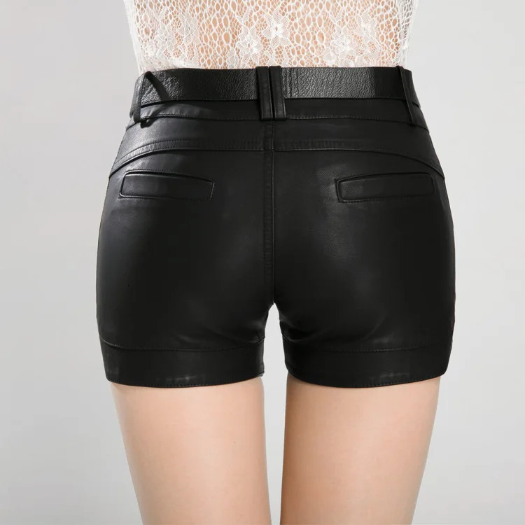 2024 arrival Womens spring autumn Fashion PU Leather Shorts Ladys MidWaist Short sexy Pants 250213