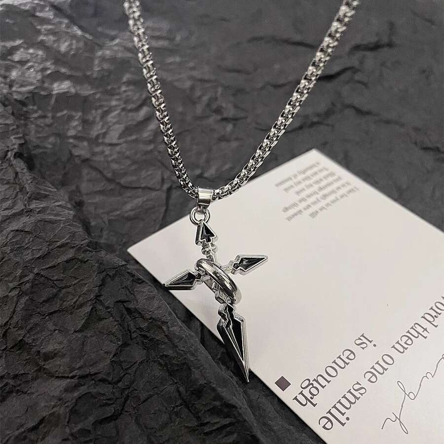 Black cross titanium steel necklace, men's fashion sweater chain, niche high-end accessories, popular accessories for women in Yiwu