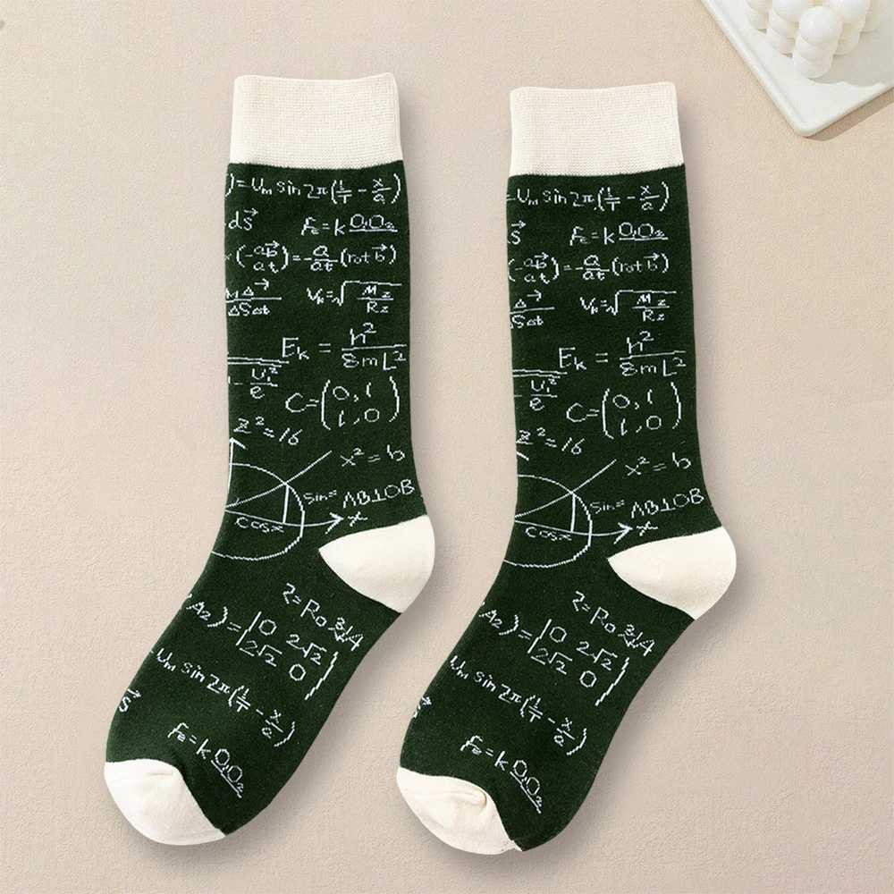 Pair Men Mathematical Letter Pattern Round Neck Socks Casual Fashionable Creative Breathable Comfortable Mid Length Socks W250217