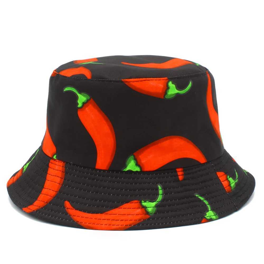 Neutral chili print reversible bucket hat sun protection for fishermen outdoor travel fashion leisure basin hat beach hat W250217