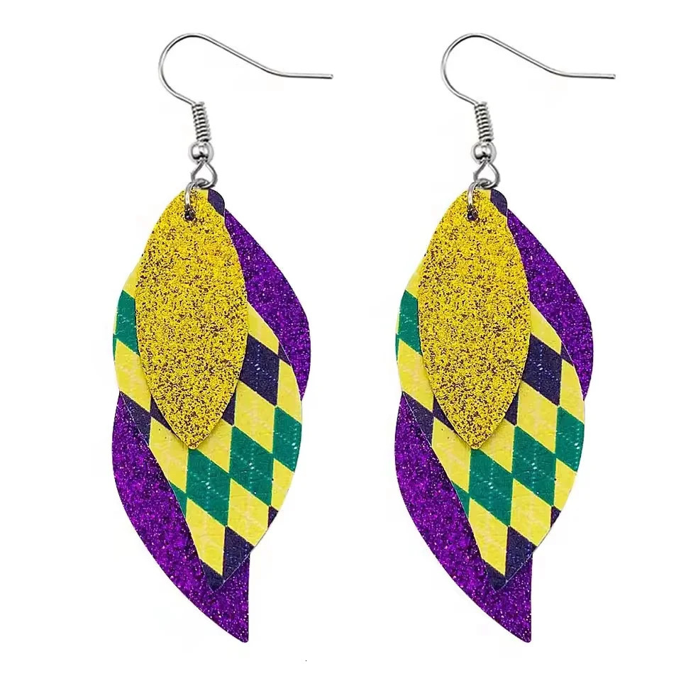5pairs Faux PU Leather Earrings Carnival Fashipn Purple Green Gold Color Water Drop Jewelry Wholesale 250213