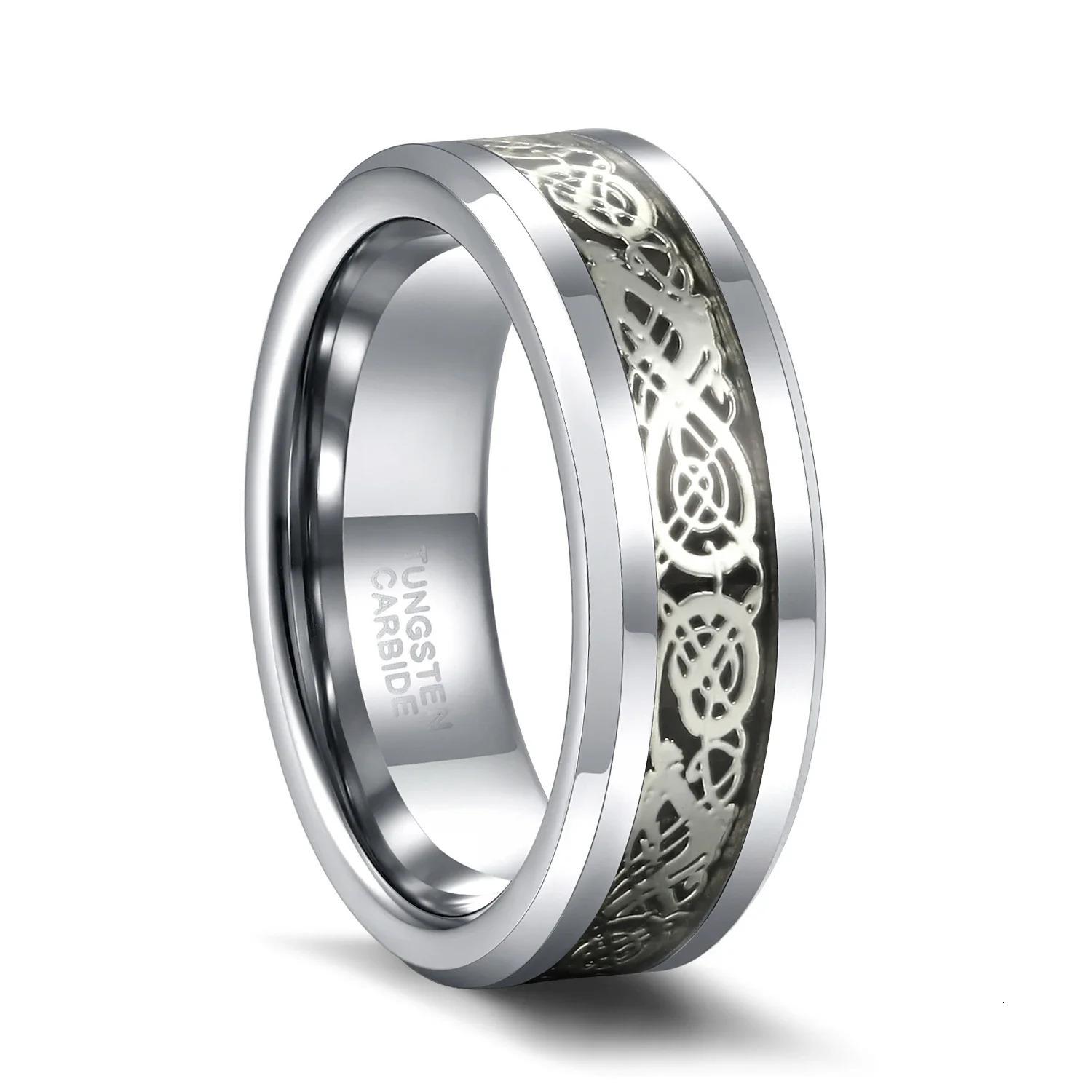 Somen 6/8mm Silver Color Celtic Dragon Inlay Polished Tungsten Ring Engagement Wedding Band Fashion Jewelry Men Women Rings 250213