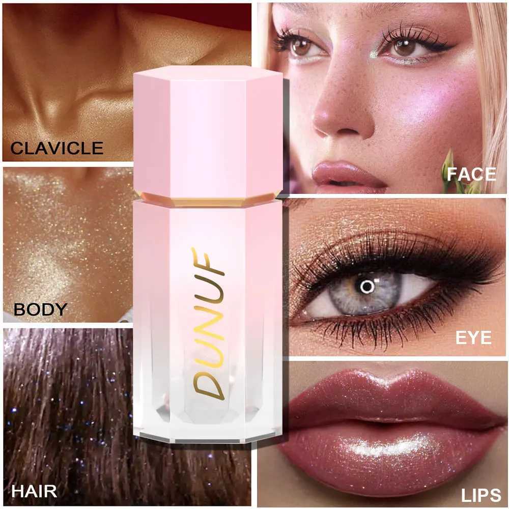 DUNUF Waterproof Glitter Liquid Highlighter Illuminator Makeup Highlighter Sponge Stick For Face Body Makeup For Women CosmeticsXJ250217