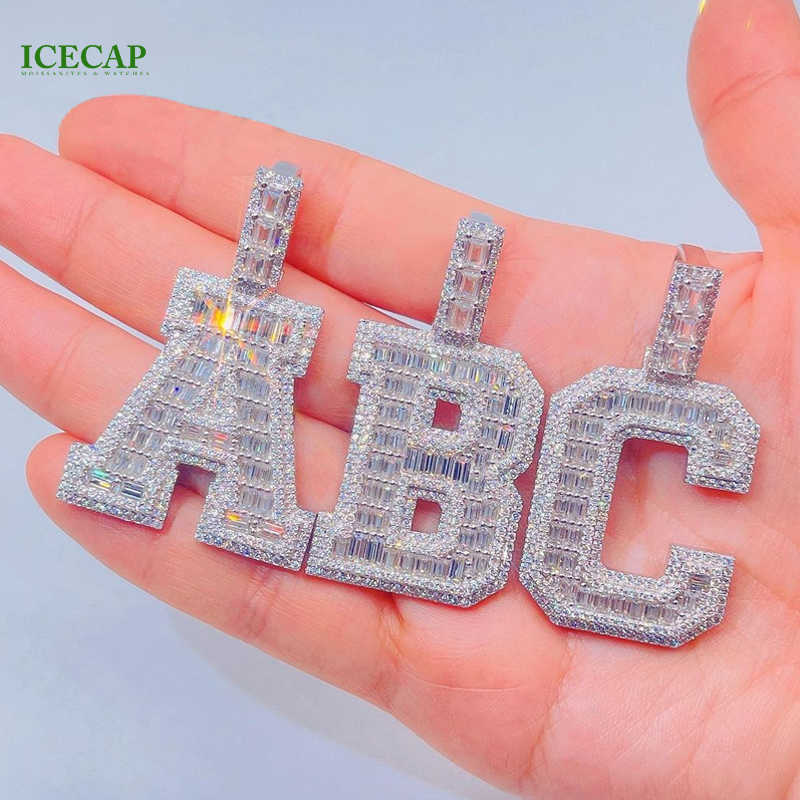 Iced out VVS Necklace Diamond Moissanite Letter Pendant Hip Hop Baguette cut 925 Sterling Silver 10K White Gold Plated Pendant