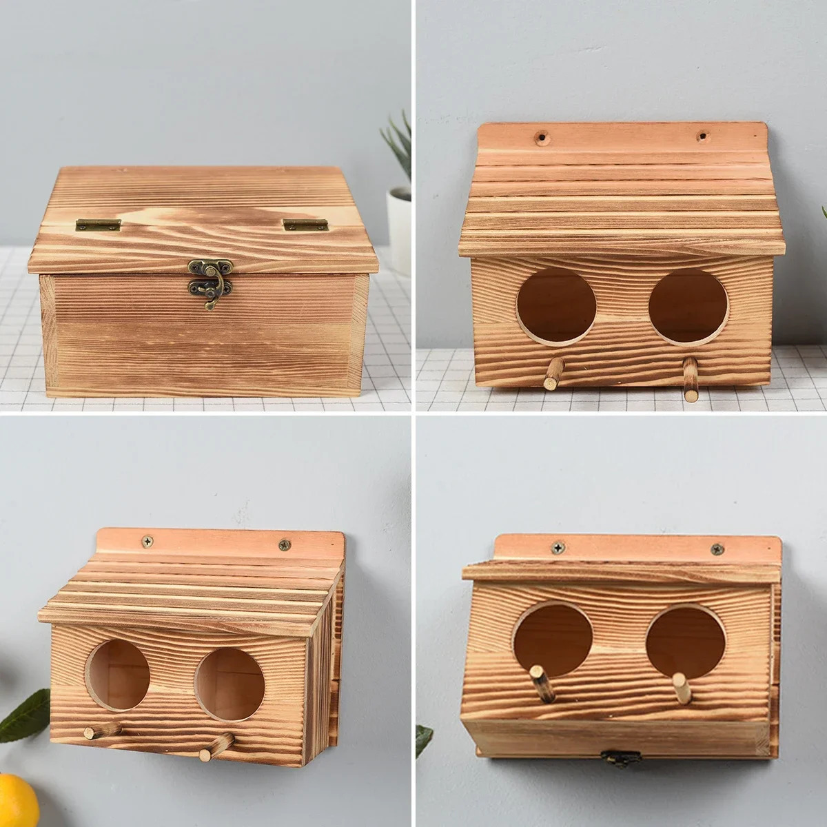 Bird House with 2 Holes Creative Hanging Birdhouse Wooden Garden Bird House Room Handmade c Hanging Outdoor Bird Nesting Sturdy 250206