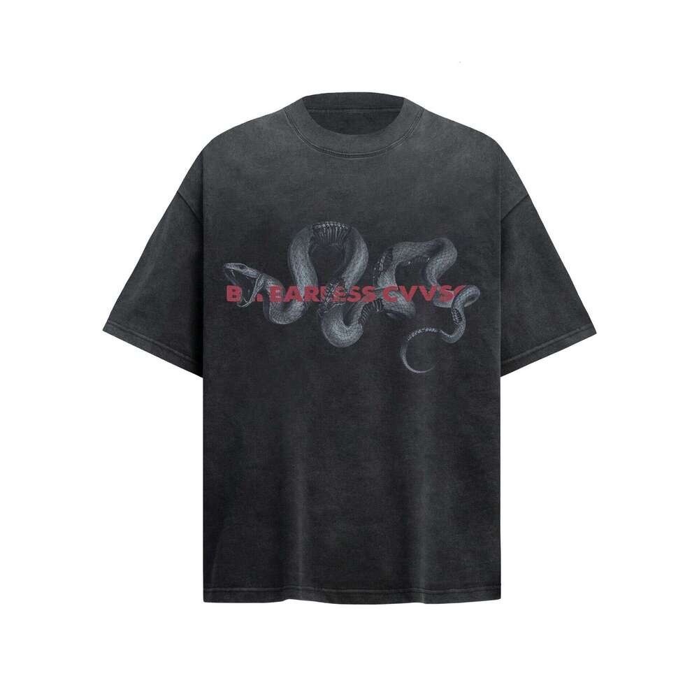 Wash old snake print short for summer, American style wash water to make old, loose trendy brand, men's and women's half sleeved T-shirt