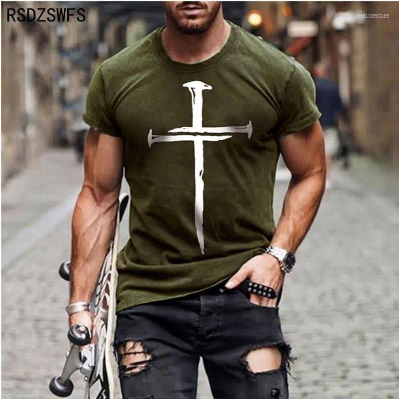 Men's T Shirts Fashion Jesus Christ Cross 3D Print Men T-Shirt Summer Casual All-match O-Neck Short-sleeved Oversized Shirt Streetwear Tops