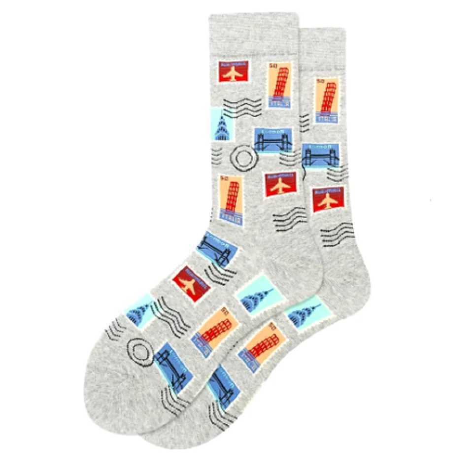 Pairing happy and interesting socks for mens casual creativity breathable Harajuku printing red wine glass stamps soft and interesting novels happy so