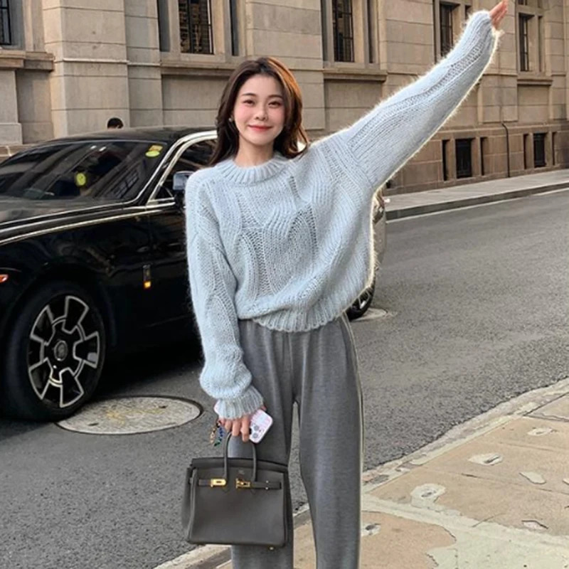 Lazy Wind Twist Sweater Women Autumn Winter Korean Loose Knitted Pullovers Woman Solid Color Long Sleeve Sweaters Female 250211