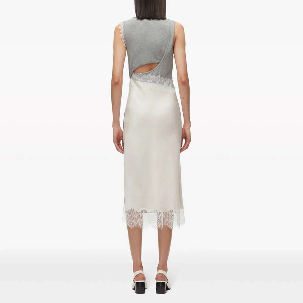 Clashing Cotton Women's Y2k Lace Splicing Back Hollow Out Elegant Commuter Round Neck Sleeveless Dress 2025 Summer