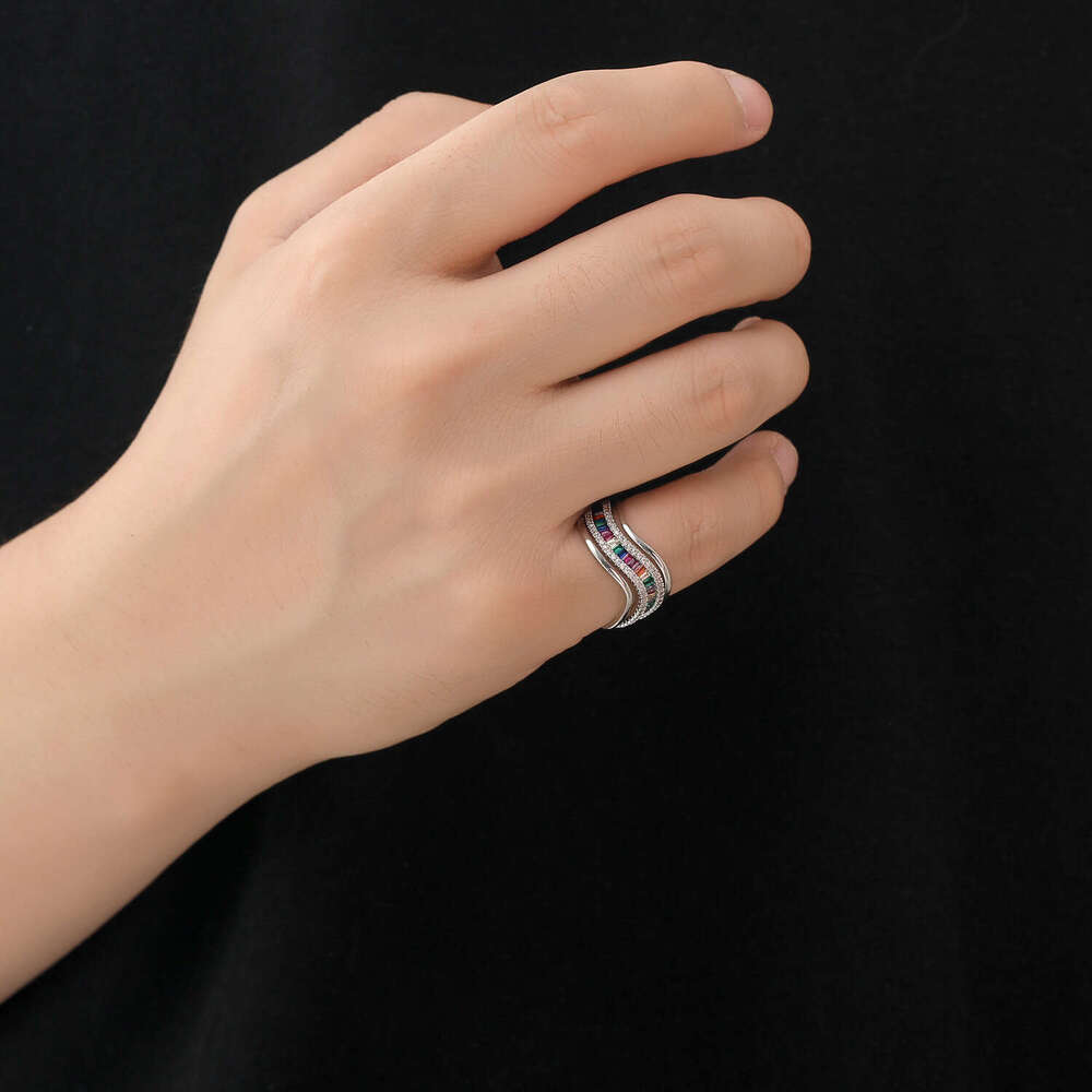 Colorful Ladder Moissanite Irregular Personalized Trendy Ring Men's Hip Hop Accessories