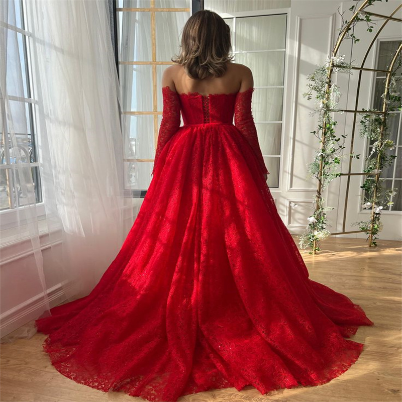 Charming Red Dubai Prom Dress With Overskirt Train Remove Sleeve Mermaid Evening Dress Abaya Formal Engagement Dress Robes De Soiree 2025 Vestio De Fi