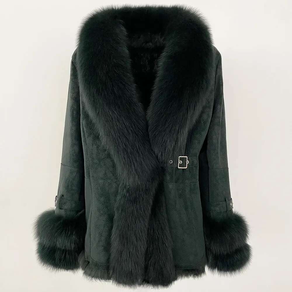 Raccoon Fox Collar Rabbit Jacket Thick Warm Outerwear Winter Women 2024 New er Real Fur Coat