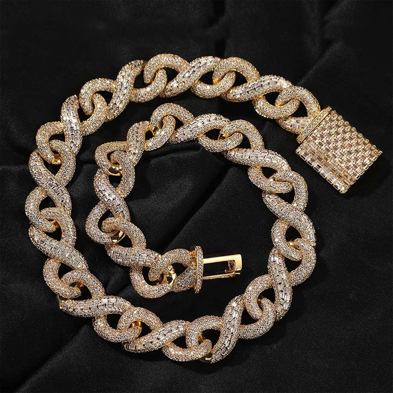 Hip Hop 5 CZ Stone Bling Iced Out Infinity Round Cuban Link Chain Necklace for Men Rapper Jewelry Gold Silver Color 250214