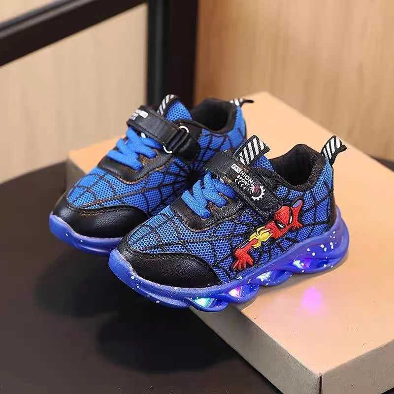 Sneakers Cartoon Trendy Childrens Shoes Spring Autumn Kids Casual Sports Shoes Baby Boys Led Lighting Sneakers Fashion New Spider Man H250217
