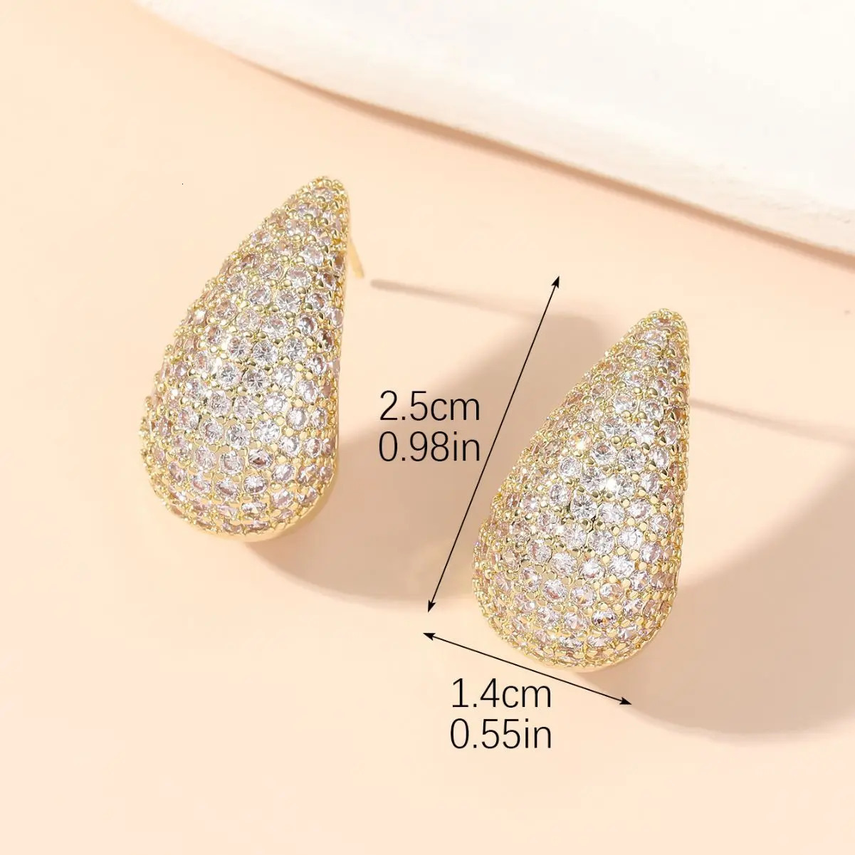 Vintage Gold Color Plated Chunky Dome Drop Earrings for Women Glossy Stainless Steel Thick Zircon Inlaid Teardrop Earring 250213