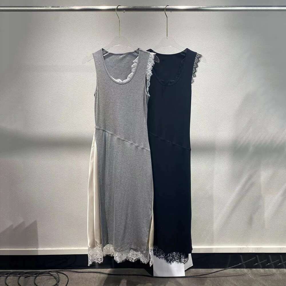 Clashing Cotton Women's Y2k Lace Splicing Back Hollow Out Elegant Commuter Round Neck Sleeveless Dress 2025 Summer