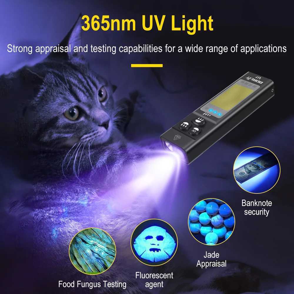 BORUiT U7 EDC UV LED Flashlight Maximum 1100LM Type-C Charging Work Light USB-C Power Pack Camping Pocket Light with Magnet X250217