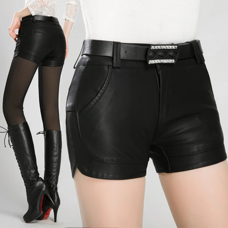 2024 arrival Womens spring autumn Fashion PU Leather Shorts Ladys MidWaist Short sexy Pants 250213