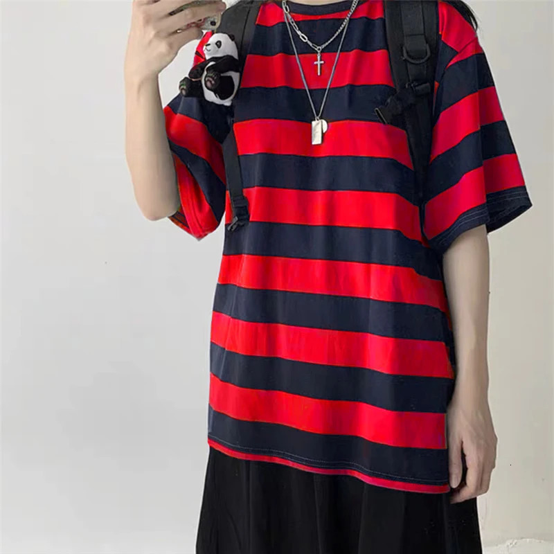 Womens T-Shirts Harajuku Goth Punk stripe Print Short Sleeve Loose Clothes Oversized T Shirt Female Tops Hip Hop Tee Shirt 250213