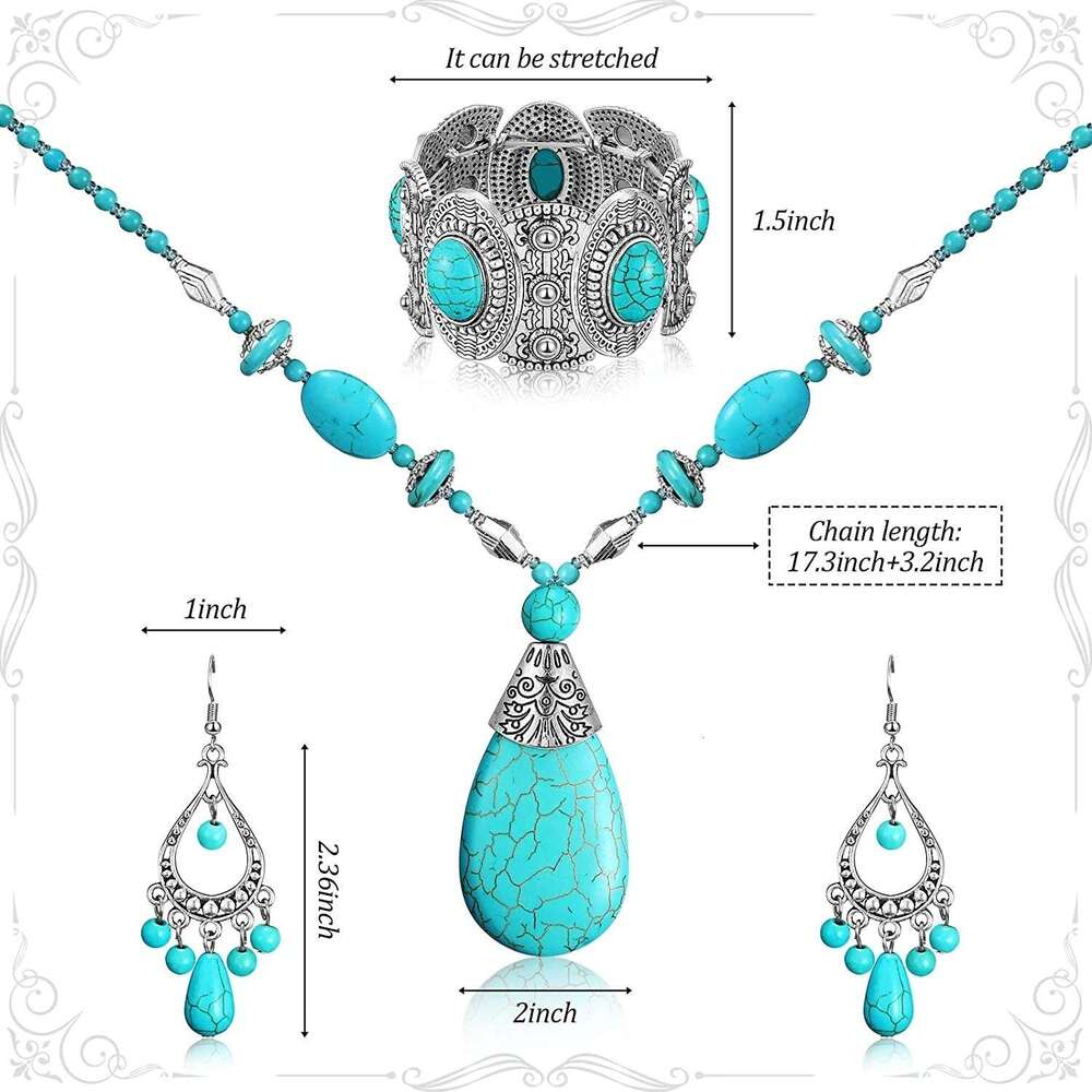Fashionable Bohemian Droplet Pendant Short Necklace Turquoise Handmade Collar Chain for Women
