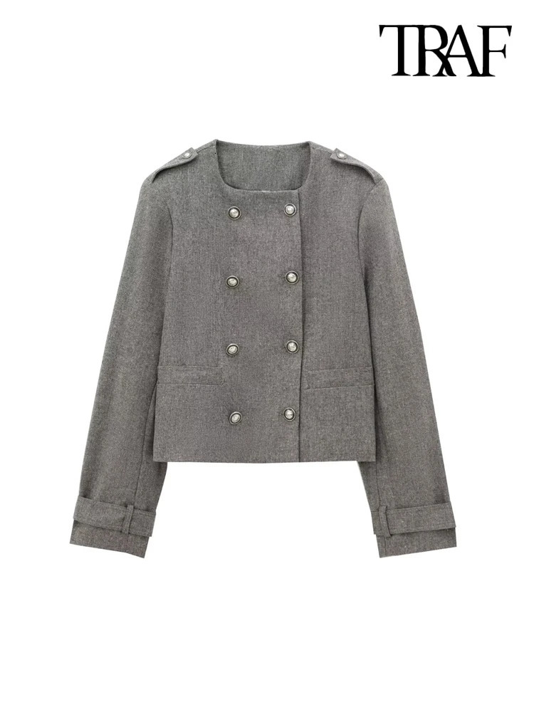 TRAF Women Fashion With Buttons Jacket Coat And Mid Waist Side Zipper Pleated Skirts Female Two Piece Sets Mujer 250214