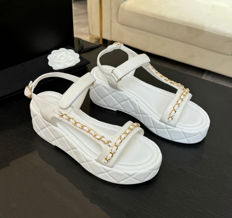 Designer -women's flat sandal suede with chain decoration leather sole Thick sole casual natural comfort lightweight size 35-41