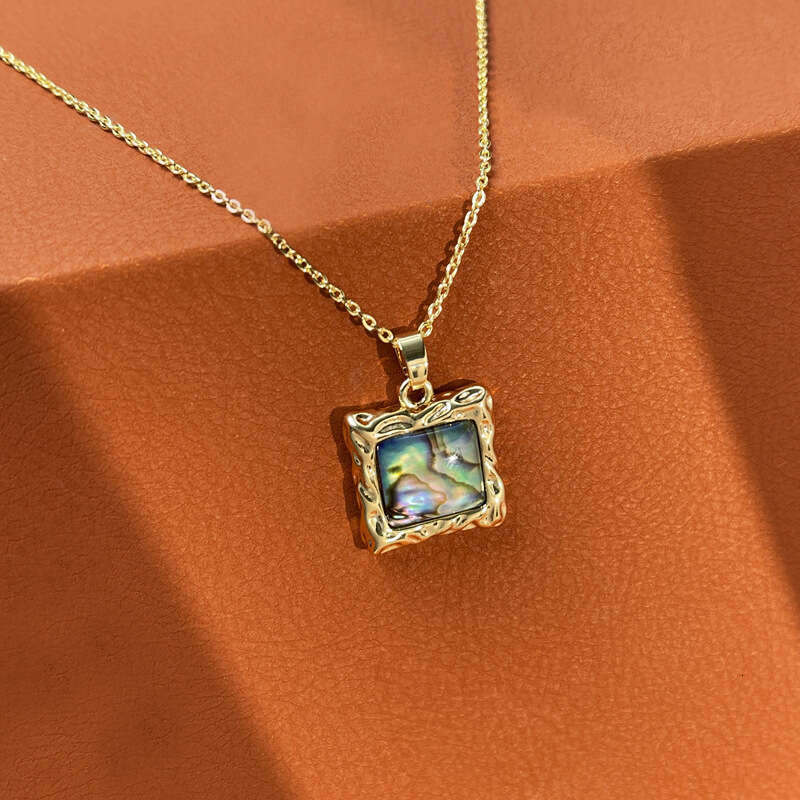 Geometric copper pendant with colorful irregular square abalone shell necklace and accessories for women