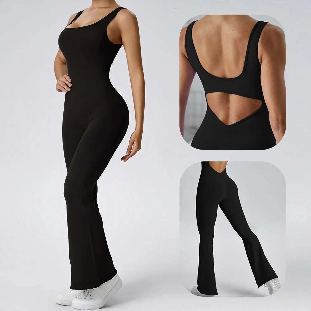 Women's Flared Pants Yoga Bodysuit Sexy Backless Gym Tight Breathable Hip Lifting Fiess Clothing Top Sportswear