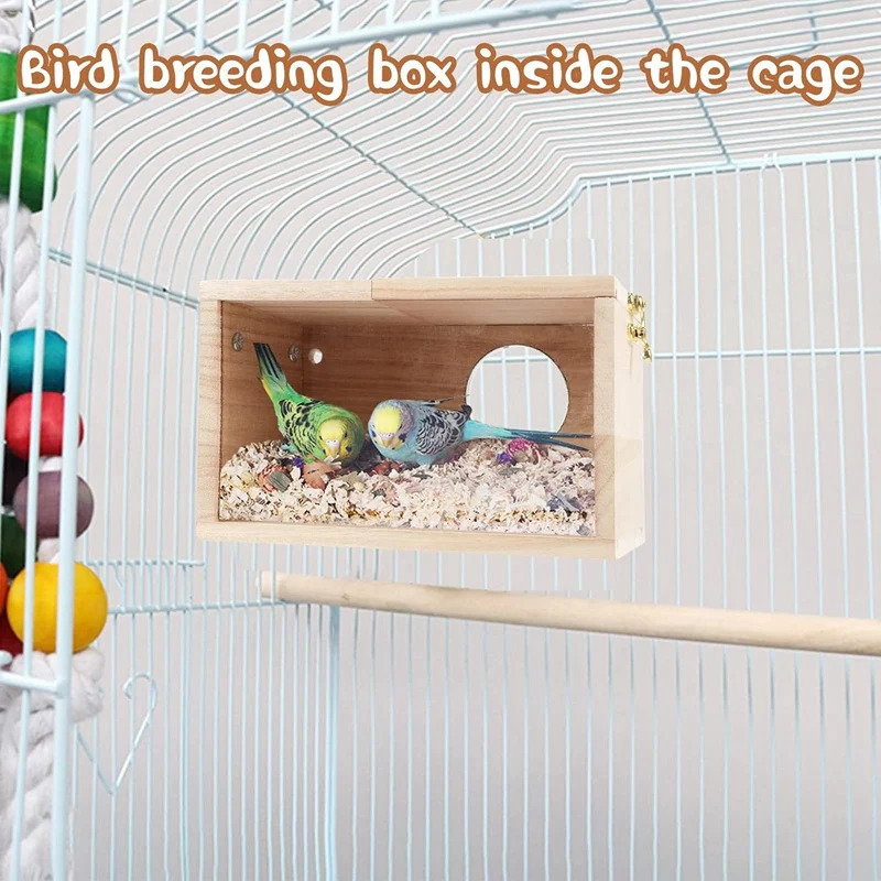1 Piece Parakeet Nesting Box Transparent Bird House Cage Wood Breeding Box For Parrot Parakeet Cockatiel Lovebirds 250206