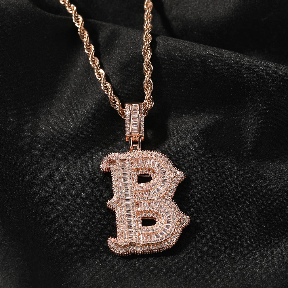 UWIN Initial Letter Pendant Necklace for Women Men Iced Out baguettecz Zircon Charms with Tennis Chain Hip Hop Jewelry for Gift 250214