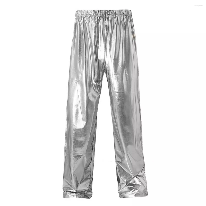 Mens Metallic Pants Gold/Sier - Stylish Stage Performance Party Casual Fashion Sports Trousers